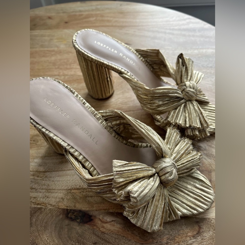 Loeffler Randall Women's Penny High Heel Slide Sandals, size 6 gold bow